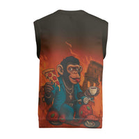 Italian Brainrot Meme Christmas Knitted V-Neck Vest Chaotic Chimp Mobster Vespa Ride - Wonder Print Shop