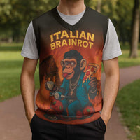 Italian Brainrot Meme Christmas Knitted V-Neck Vest Chaotic Chimp Mobster Vespa Ride - Wonder Print Shop