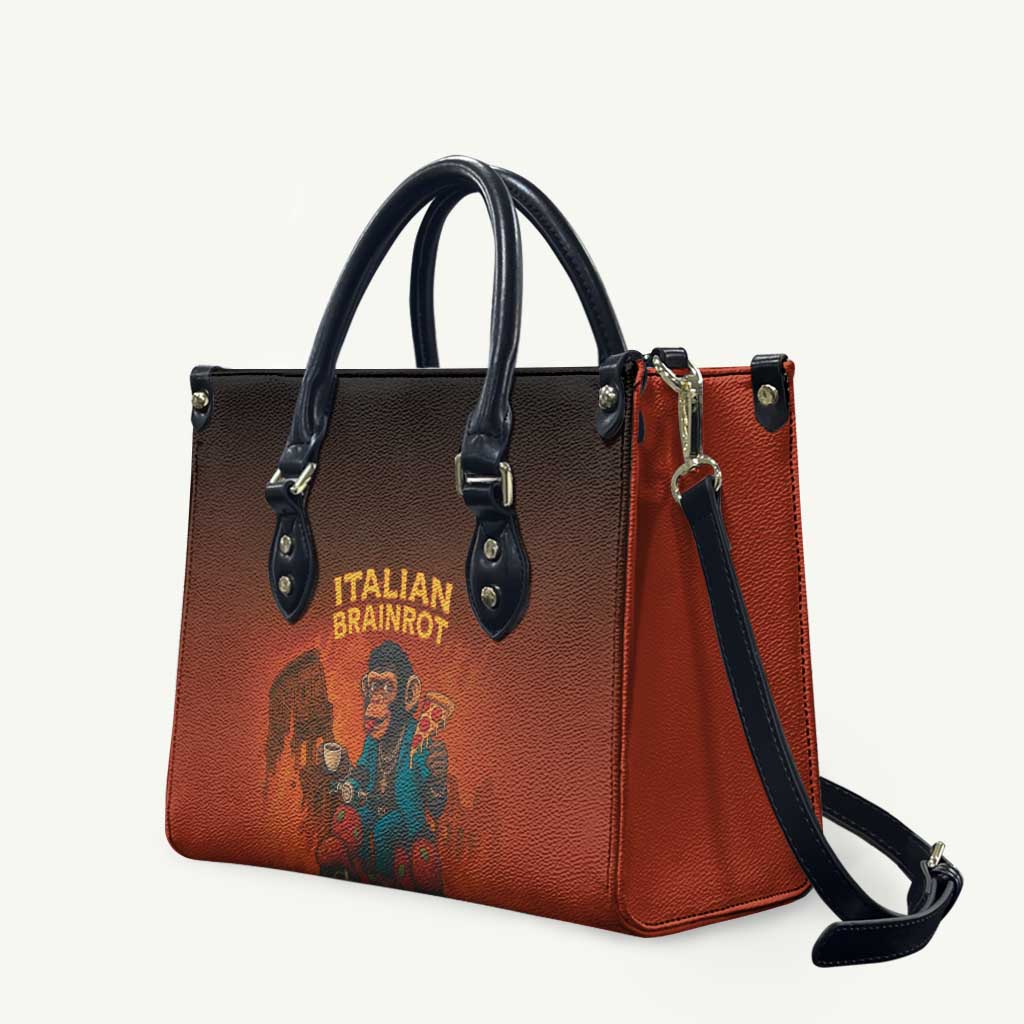 Italian Brainrot Meme Leather Bag Chaotic Chimp Mobster Vespa Ride - Wonder Print Shop