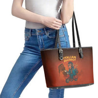 Italian Brainrot Meme Leather Tote Bag Chaotic Chimp Mobster Vespa Ride - Wonder Print Shop