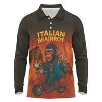 Italian Brainrot Meme Long Sleeve Polo Shirt Chaotic Chimp Mobster Vespa Ride - Wonder Print Shop