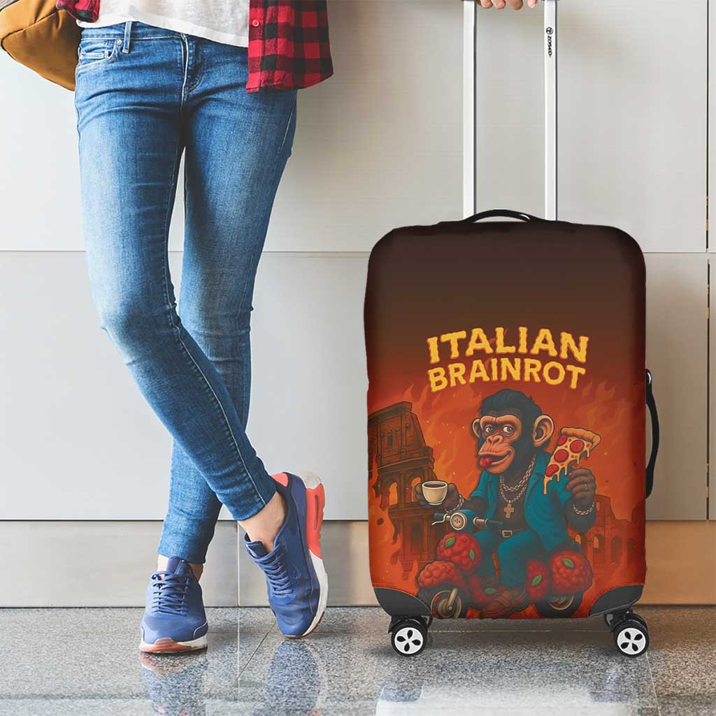 Italian Brainrot Meme Luggage Cover Chaotic Chimp Mobster Vespa Ride - Wonder Print Shop