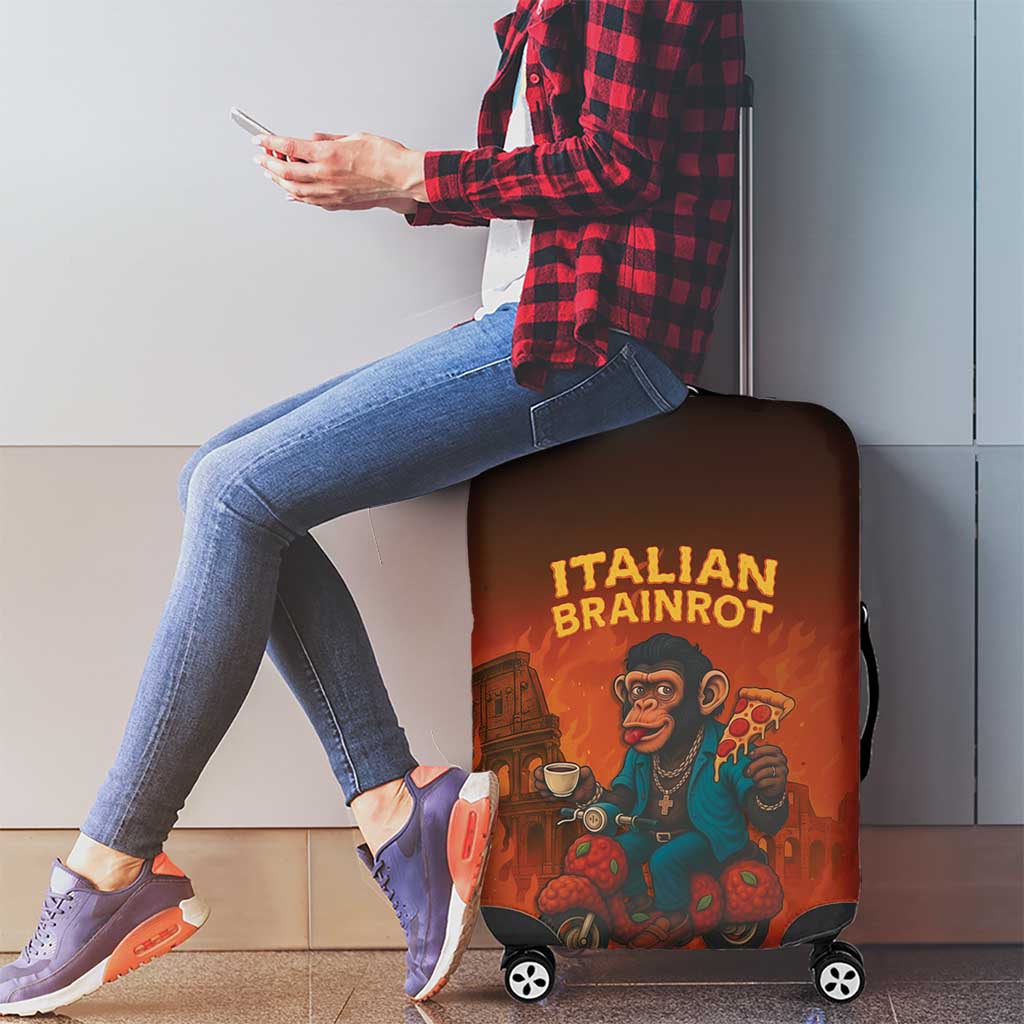 Italian Brainrot Meme Luggage Cover Chaotic Chimp Mobster Vespa Ride - Wonder Print Shop