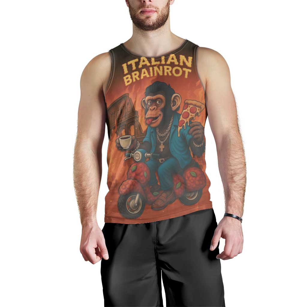 Italian Brainrot Meme Men Tank Top Chaotic Chimp Mobster Vespa Ride - Wonder Print Shop
