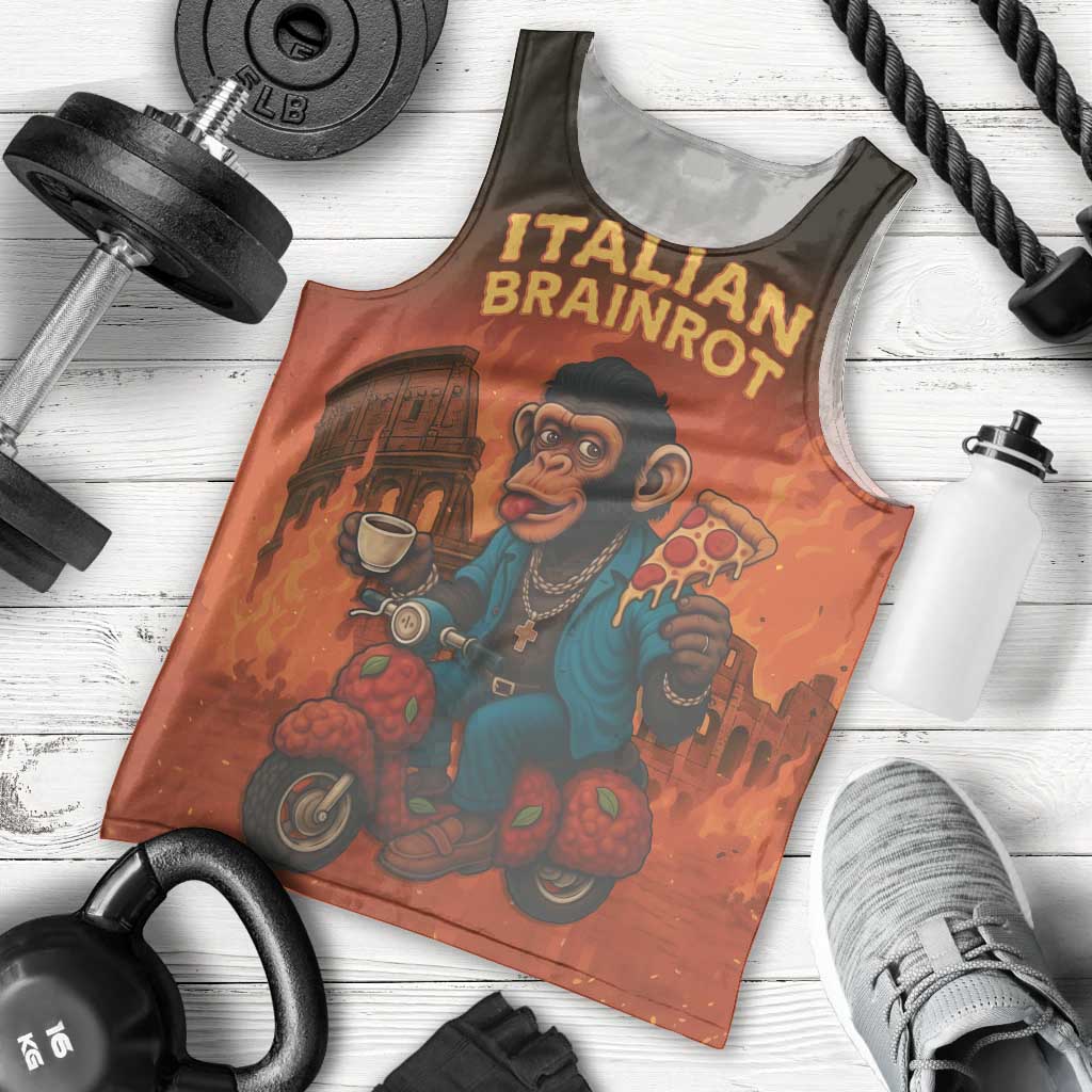 Italian Brainrot Meme Men Tank Top Chaotic Chimp Mobster Vespa Ride - Wonder Print Shop