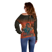 Italian Brainrot Meme Off Shoulder Sweater Chaotic Chimp Mobster Vespa Ride - Wonder Print Shop