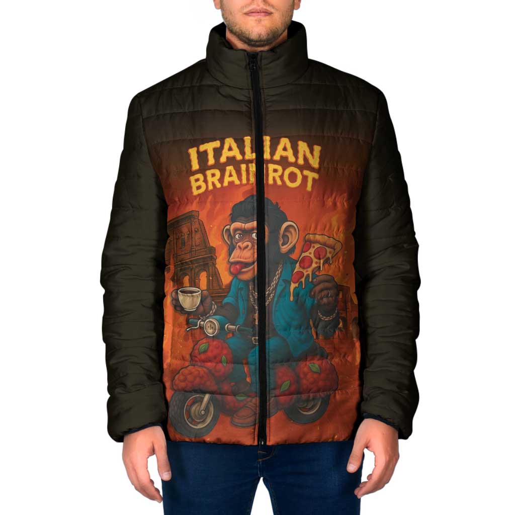 Italian Brainrot Meme Padded Jacket Chaotic Chimp Mobster Vespa Ride - Wonder Print Shop