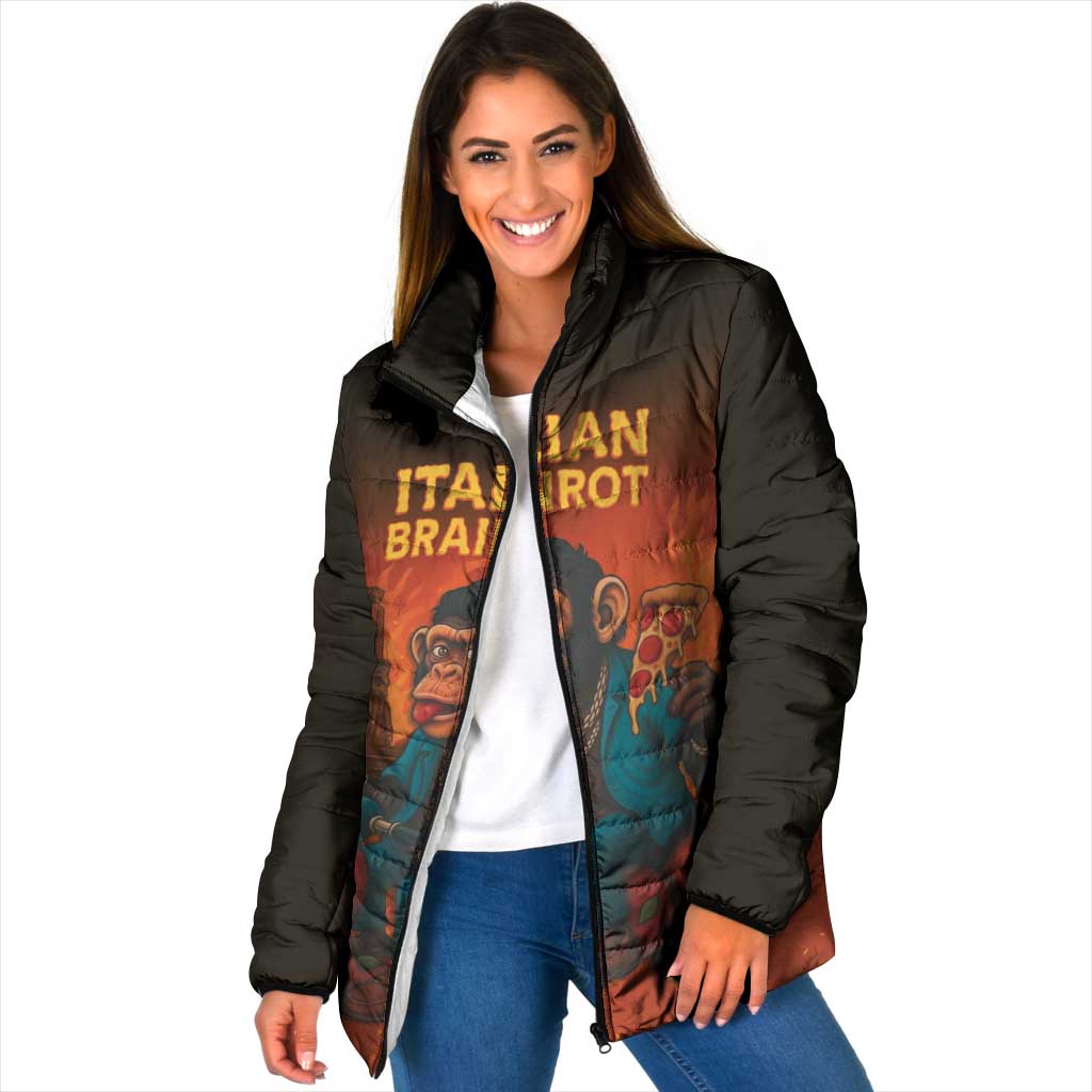 Italian Brainrot Meme Padded Jacket Chaotic Chimp Mobster Vespa Ride - Wonder Print Shop