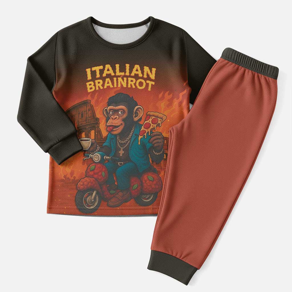 Italian Brainrot Meme Christmas Pajama Set Chaotic Chimp Mobster Vespa Ride - Wonder Print Shop