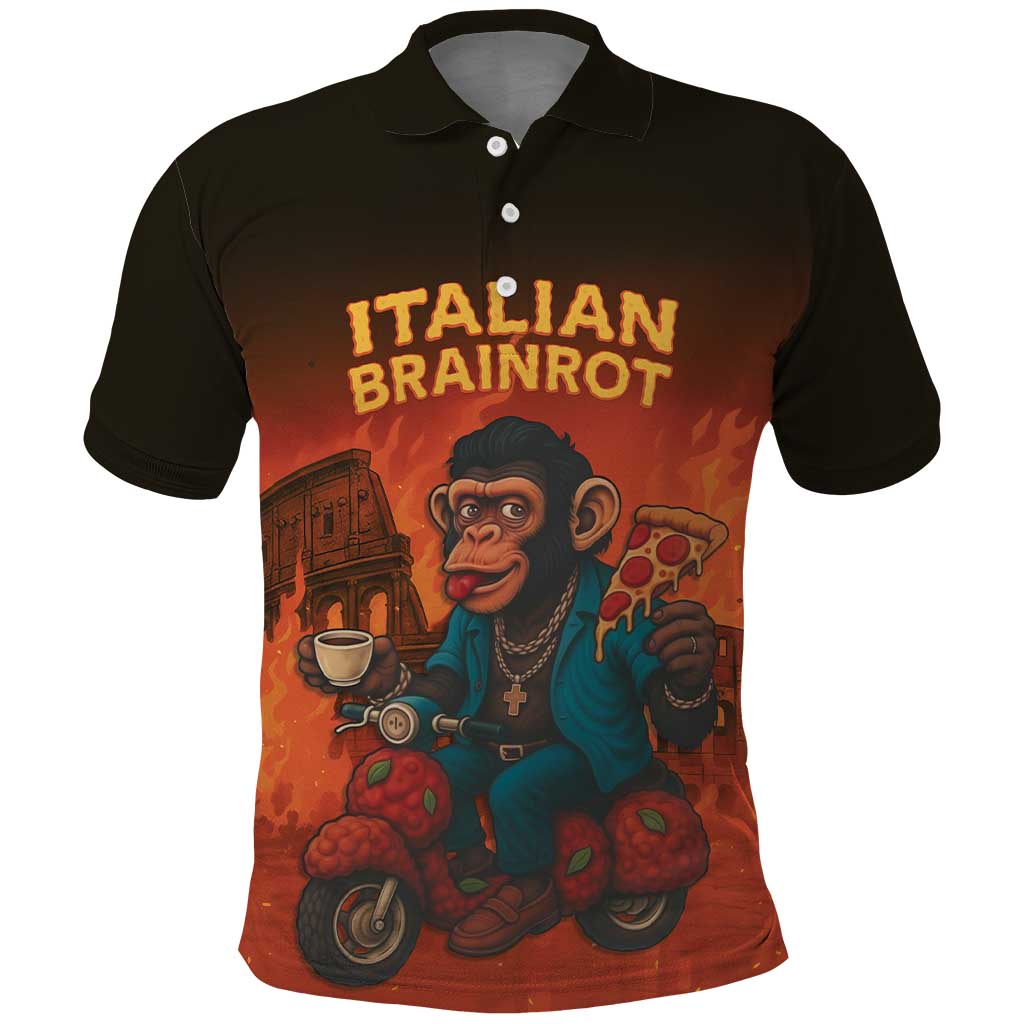 Italian Brainrot Meme Polo Shirt Chaotic Chimp Mobster Vespa Ride - Wonder Print Shop