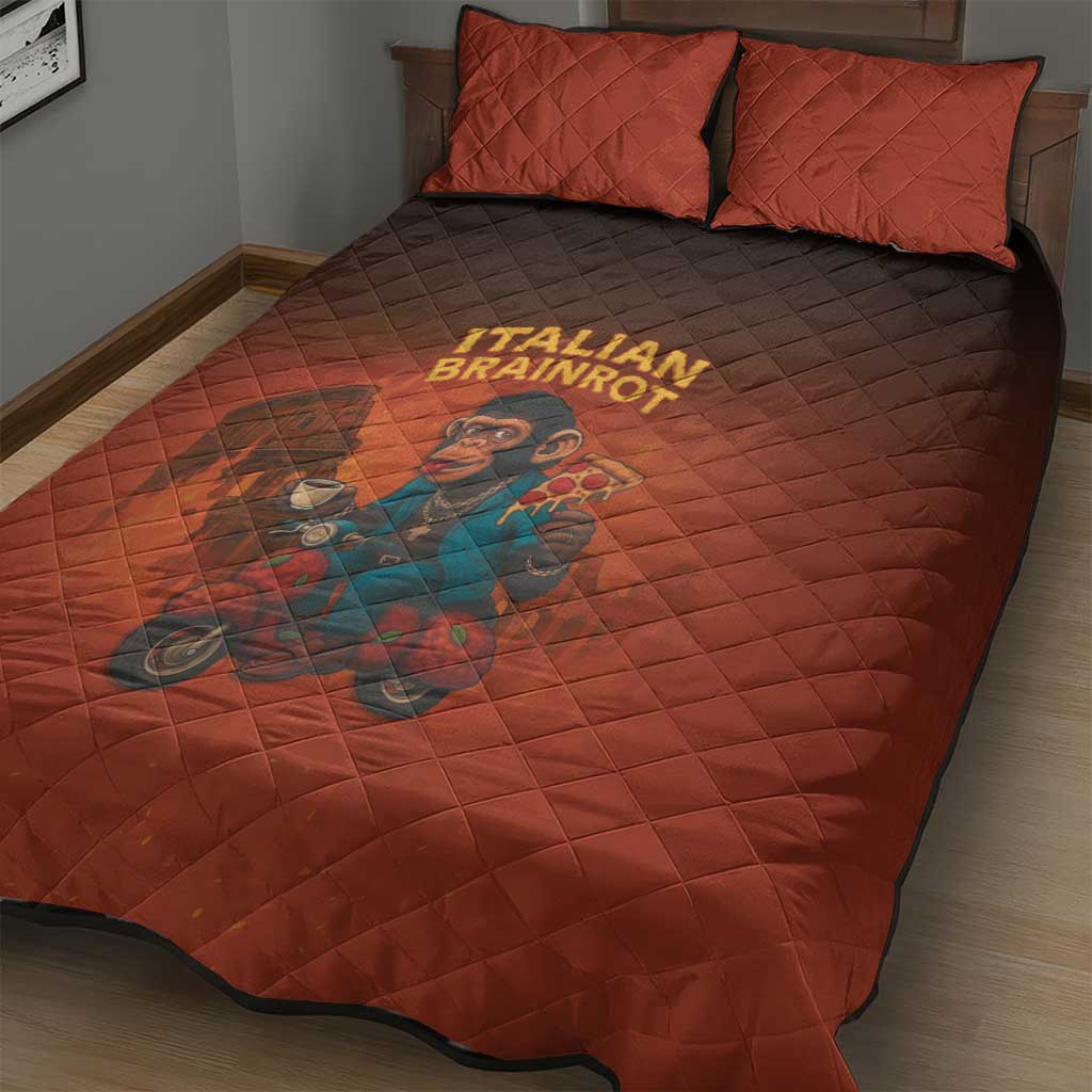 Italian Brainrot Meme Quilt Bed Set Chaotic Chimp Mobster Vespa Ride - Wonder Print Shop