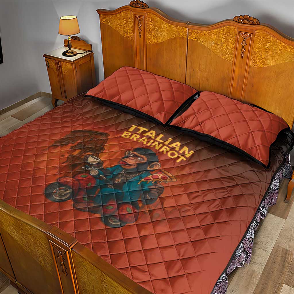 Italian Brainrot Meme Quilt Bed Set Chaotic Chimp Mobster Vespa Ride - Wonder Print Shop