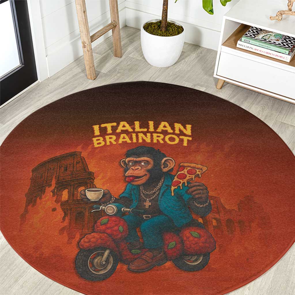 Italian Brainrot Meme Round Carpet Chaotic Chimp Mobster Vespa Ride - Wonder Print Shop