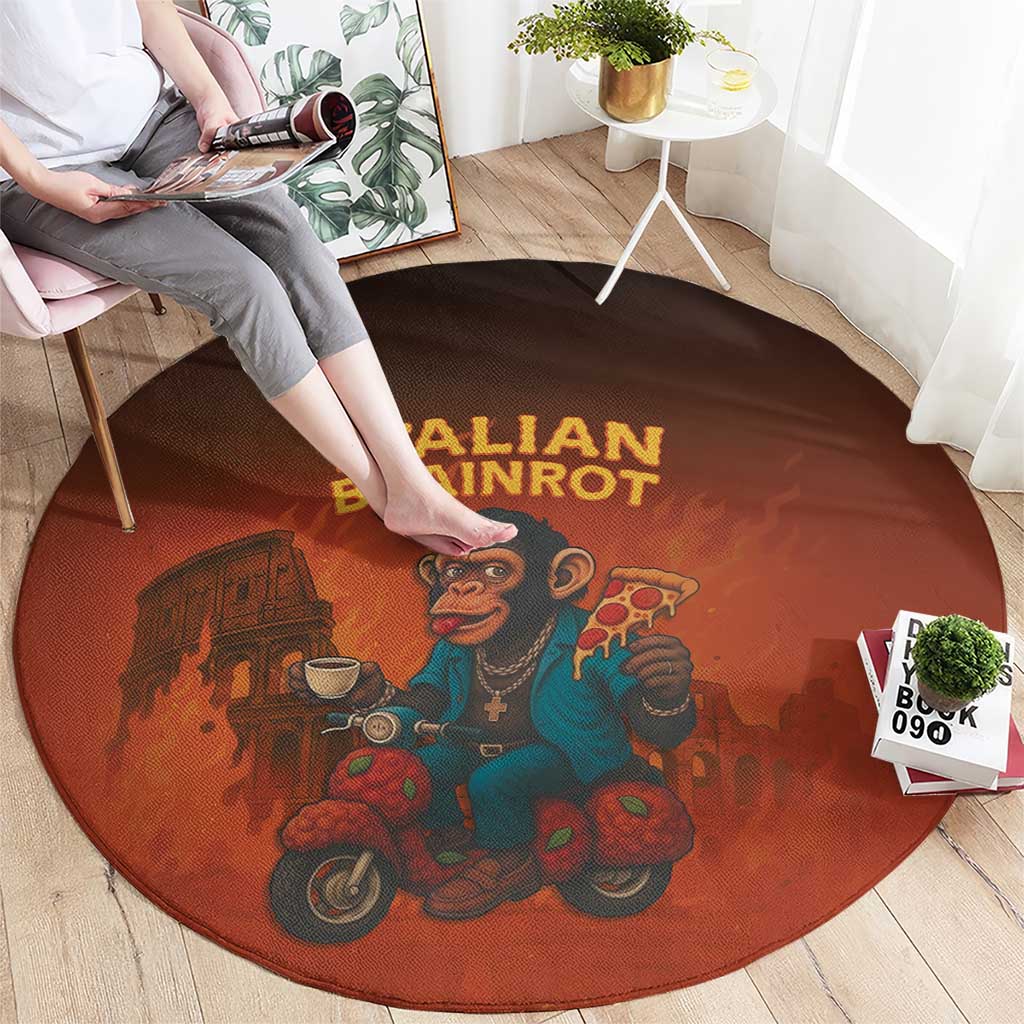 Italian Brainrot Meme Round Carpet Chaotic Chimp Mobster Vespa Ride - Wonder Print Shop