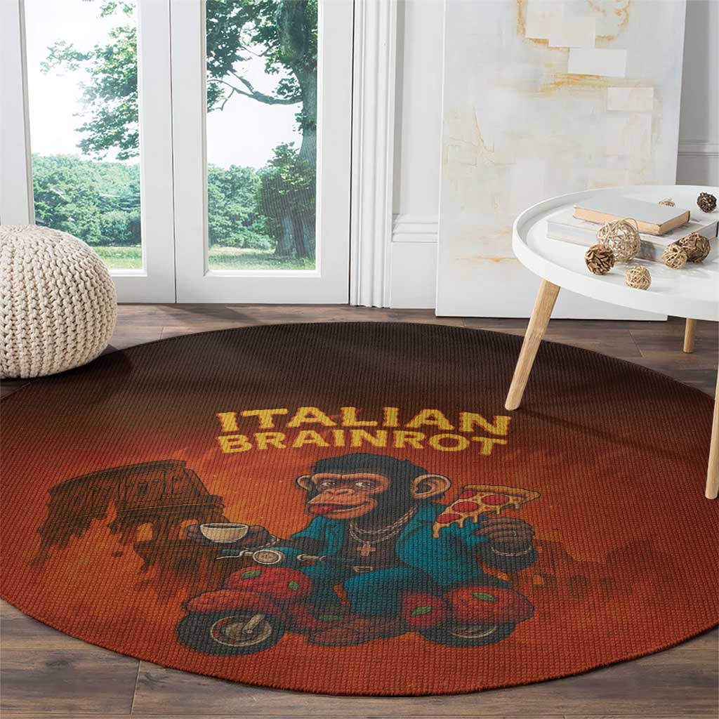 Italian Brainrot Meme Round Carpet Chaotic Chimp Mobster Vespa Ride - Wonder Print Shop