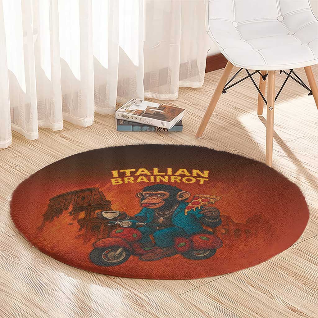 Italian Brainrot Meme Round Carpet Chaotic Chimp Mobster Vespa Ride - Wonder Print Shop