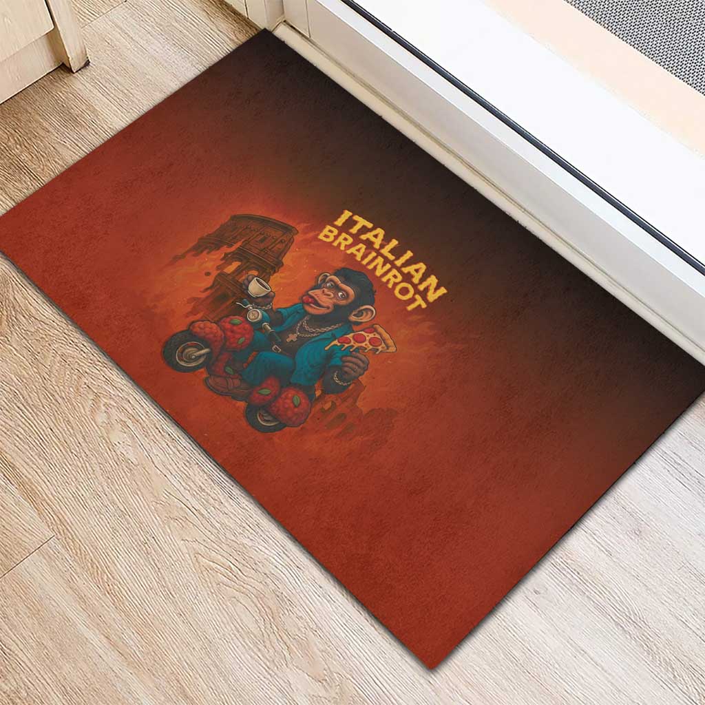Italian Brainrot Meme Rubber Doormat Chaotic Chimp Mobster Vespa Ride - Wonder Print Shop