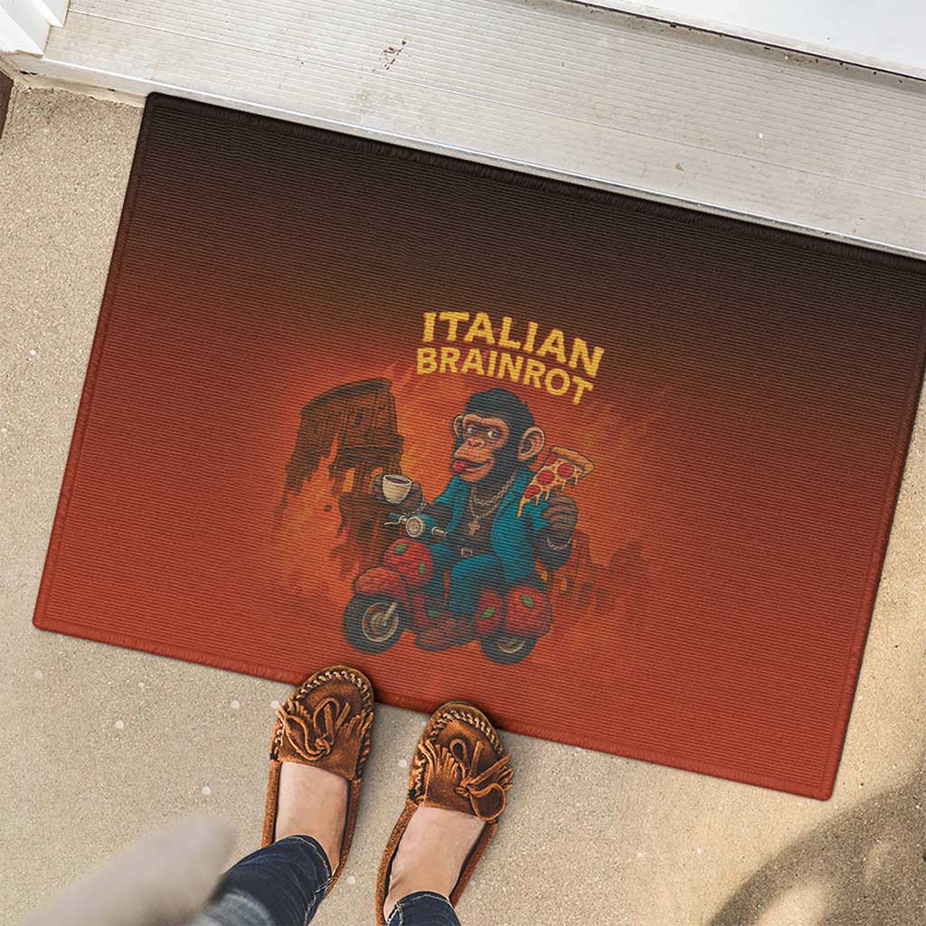 Italian Brainrot Meme Rubber Doormat Chaotic Chimp Mobster Vespa Ride - Wonder Print Shop