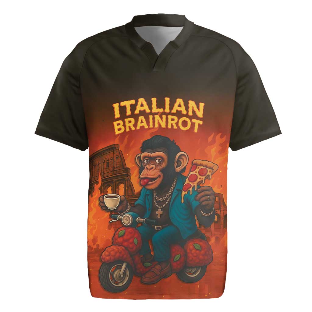 Italian Brainrot Meme Rugby Jersey Chaotic Chimp Mobster Vespa Ride - Wonder Print Shop