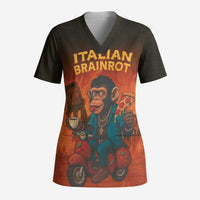 Italian Brainrot Meme Scrub Top Chaotic Chimp Mobster Vespa Ride - Wonder Print Shop
