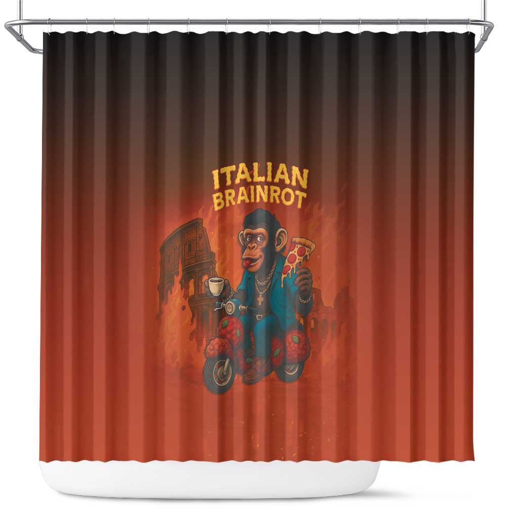 Italian Brainrot Meme Shower Curtain Chaotic Chimp Mobster Vespa Ride - Wonder Print Shop