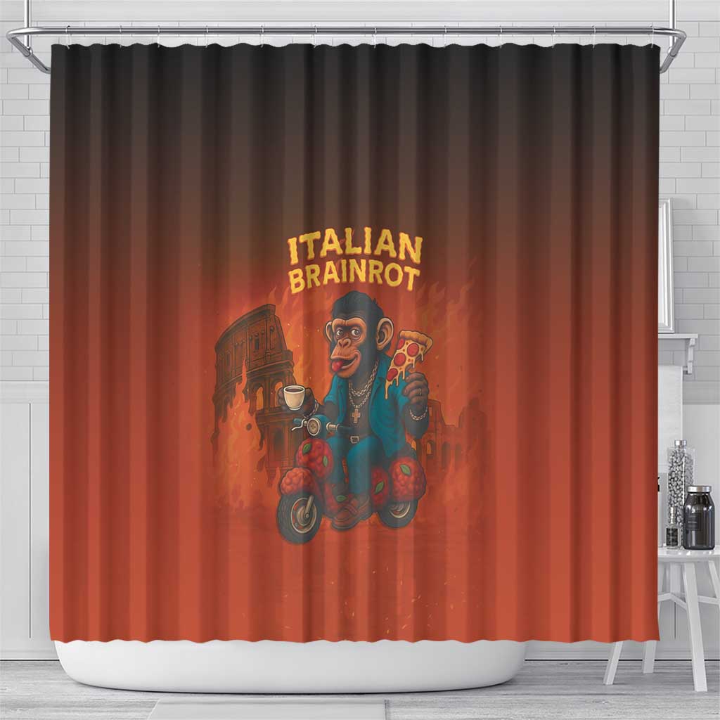 Italian Brainrot Meme Shower Curtain Chaotic Chimp Mobster Vespa Ride - Wonder Print Shop