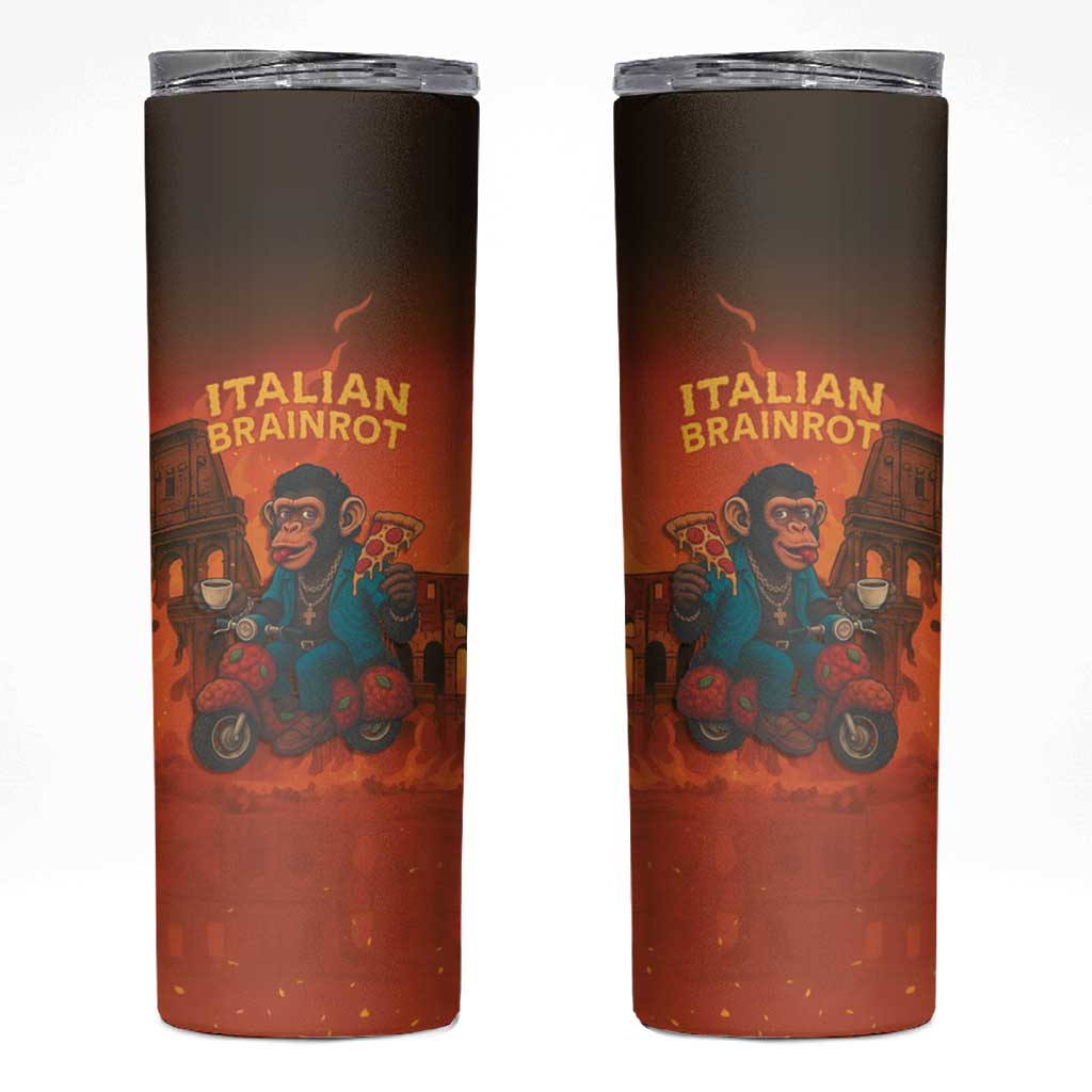 Italian Brainrot Meme Skinny Tumbler Chaotic Chimp Mobster Vespa Ride - Wonder Print Shop