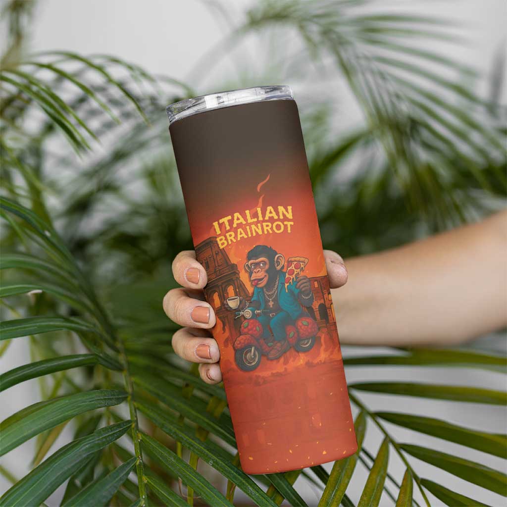 Italian Brainrot Meme Skinny Tumbler Chaotic Chimp Mobster Vespa Ride - Wonder Print Shop