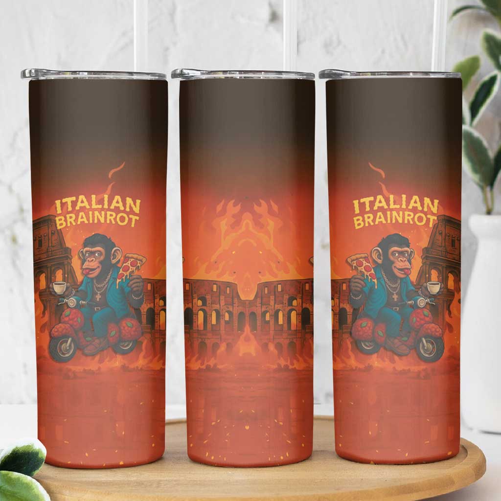 Italian Brainrot Meme Skinny Tumbler Chaotic Chimp Mobster Vespa Ride - Wonder Print Shop
