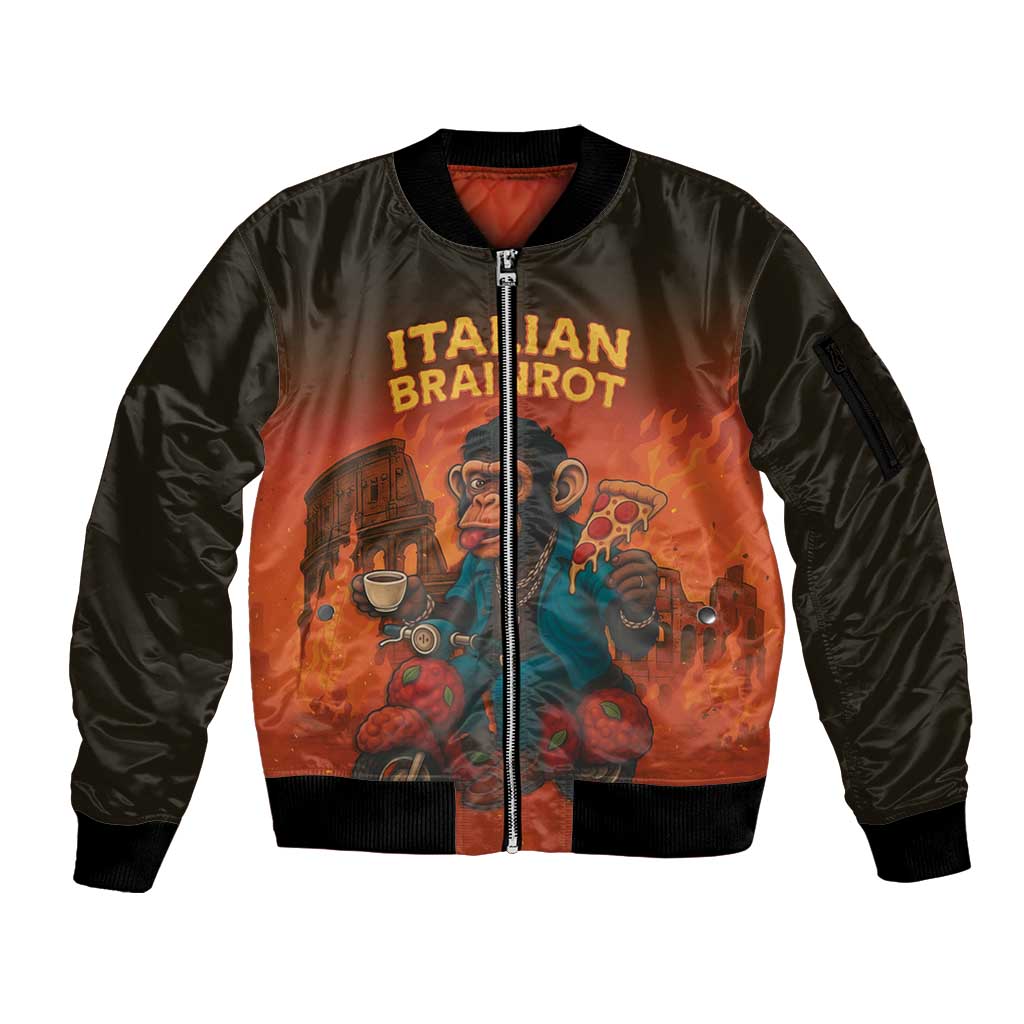 Italian Brainrot Meme Sleeve Zip Bomber Jacket Chaotic Chimp Mobster Vespa Ride - Wonder Print Shop