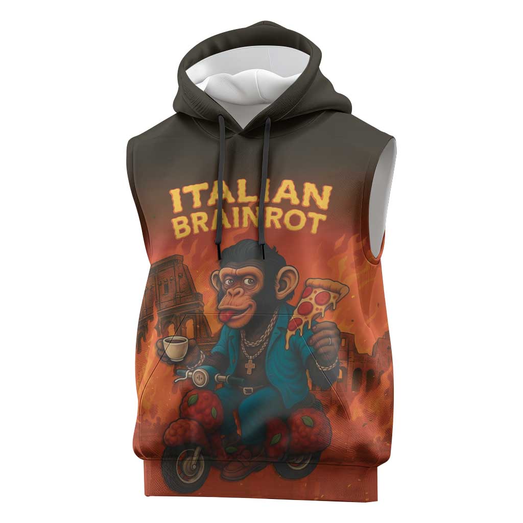 Italian Brainrot Meme Sleeveless Hoodie Chaotic Chimp Mobster Vespa Ride - Wonder Print Shop