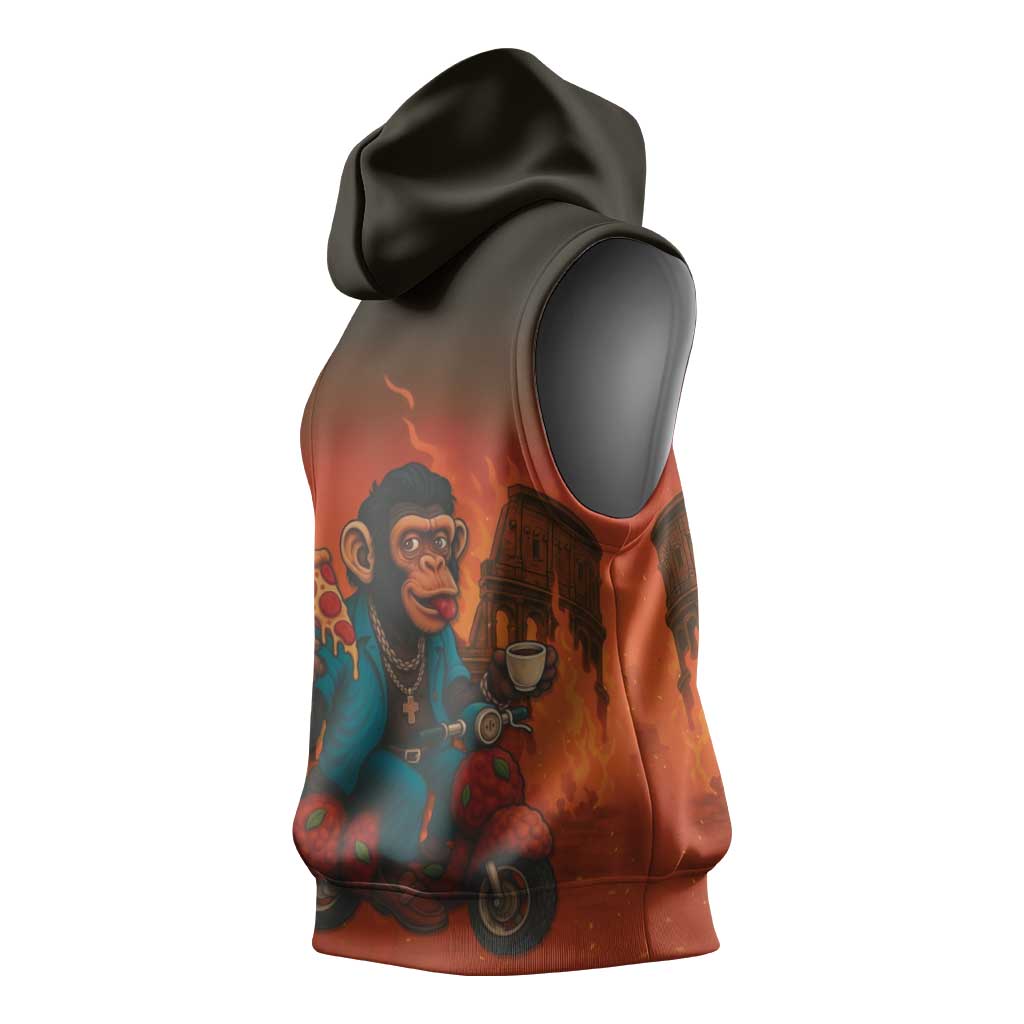 Italian Brainrot Meme Sleeveless Hoodie Chaotic Chimp Mobster Vespa Ride - Wonder Print Shop