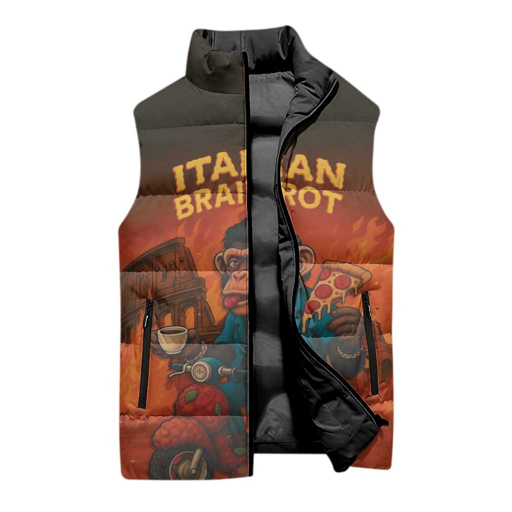 Italian Brainrot Meme Sleeveless Puffer Jacket Chaotic Chimp Mobster Vespa Ride - Wonder Print Shop