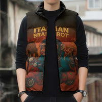 Italian Brainrot Meme Sleeveless Puffer Jacket Chaotic Chimp Mobster Vespa Ride - Wonder Print Shop