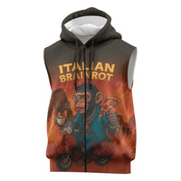 Italian Brainrot Meme Sleeveless Zip Hoodie Chaotic Chimp Mobster Vespa Ride - Wonder Print Shop