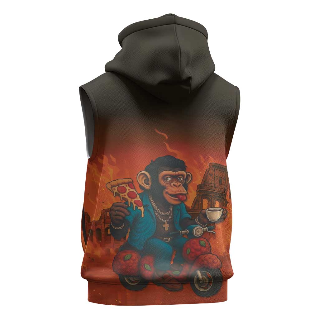 Italian Brainrot Meme Sleeveless Zip Hoodie Chaotic Chimp Mobster Vespa Ride - Wonder Print Shop