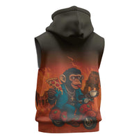Italian Brainrot Meme Sleeveless Zip Hoodie Chaotic Chimp Mobster Vespa Ride - Wonder Print Shop