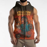 Italian Brainrot Meme Sleeveless Zip Hoodie Chaotic Chimp Mobster Vespa Ride - Wonder Print Shop