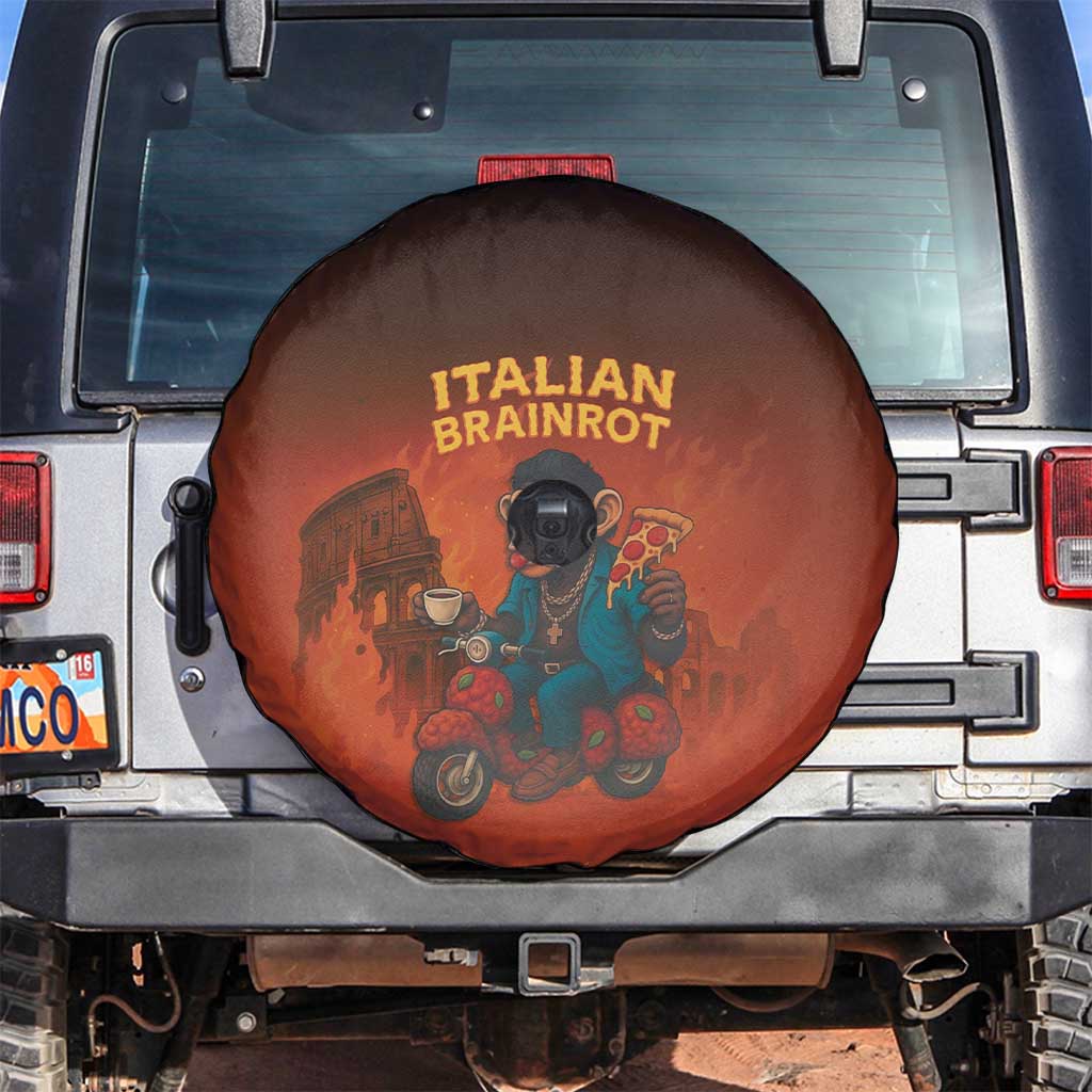 Italian Brainrot Meme Spare Tire Cover Chaotic Chimp Mobster Vespa Ride - Wonder Print Shop