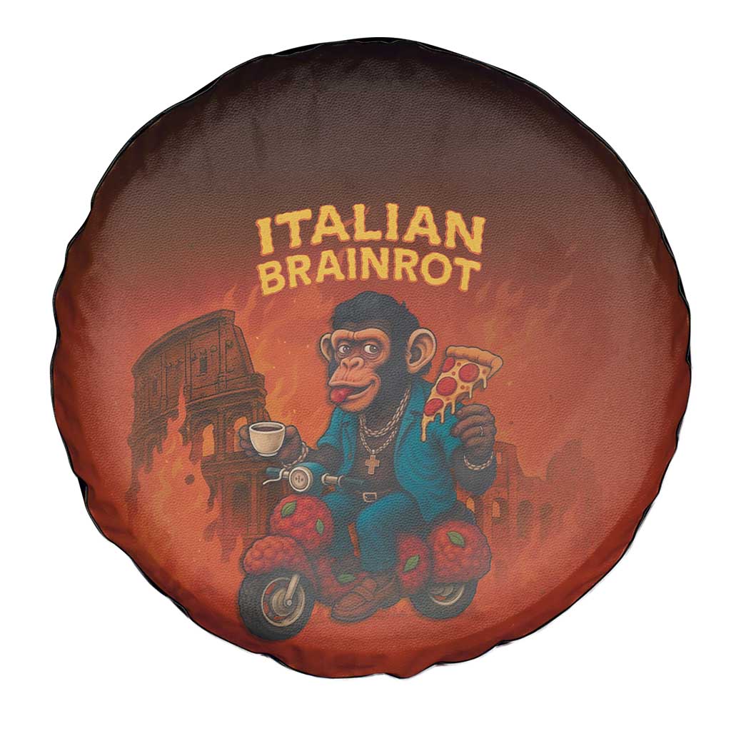 Italian Brainrot Meme Spare Tire Cover Chaotic Chimp Mobster Vespa Ride - Wonder Print Shop