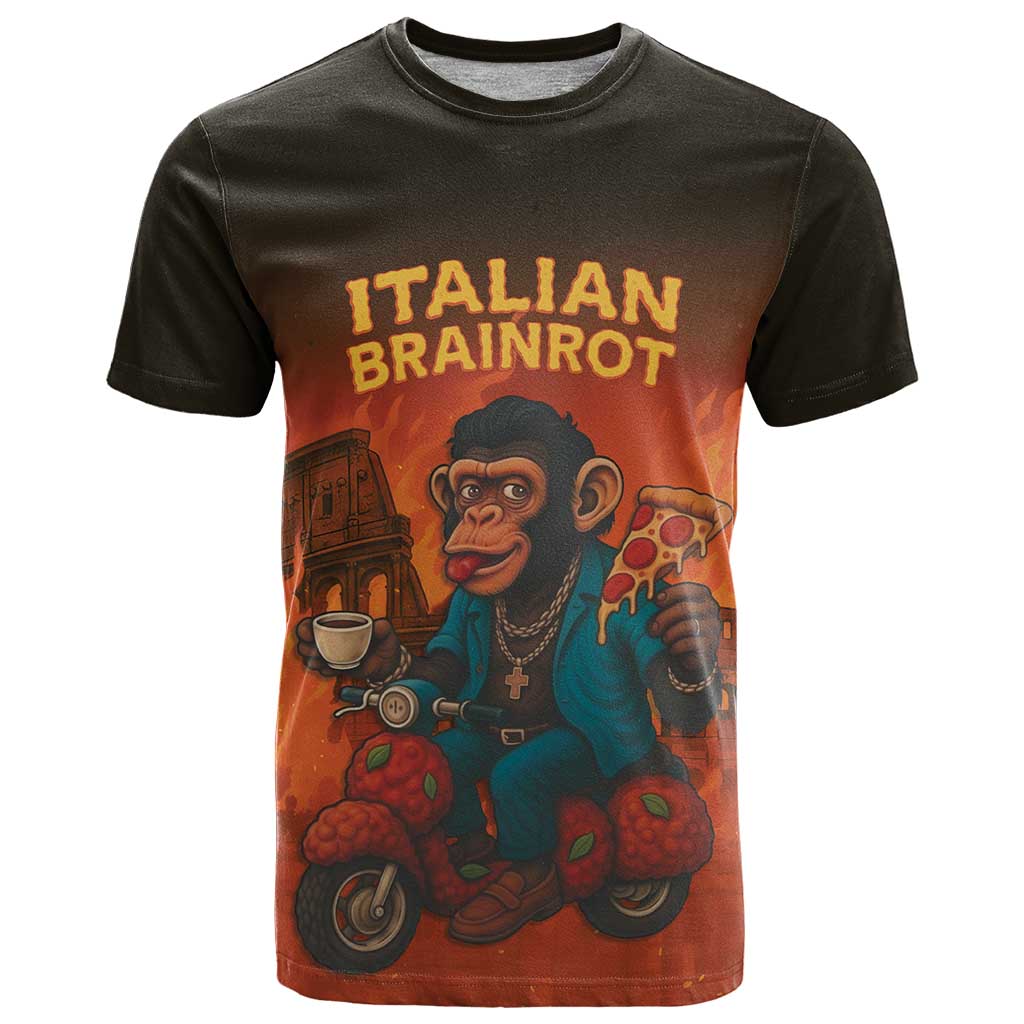 Italian Brainrot Meme T Shirt Chaotic Chimp Mobster Vespa Ride - Wonder Print Shop