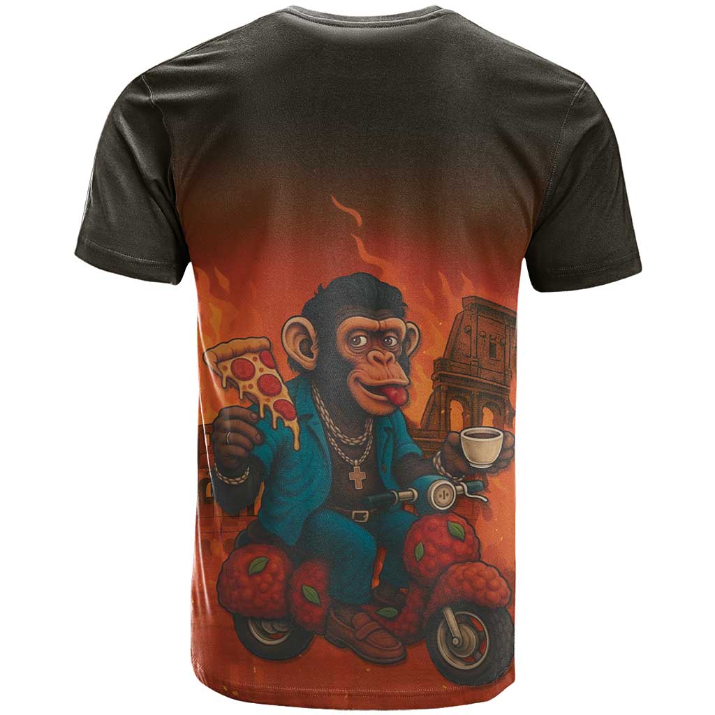 Italian Brainrot Meme T Shirt Chaotic Chimp Mobster Vespa Ride - Wonder Print Shop