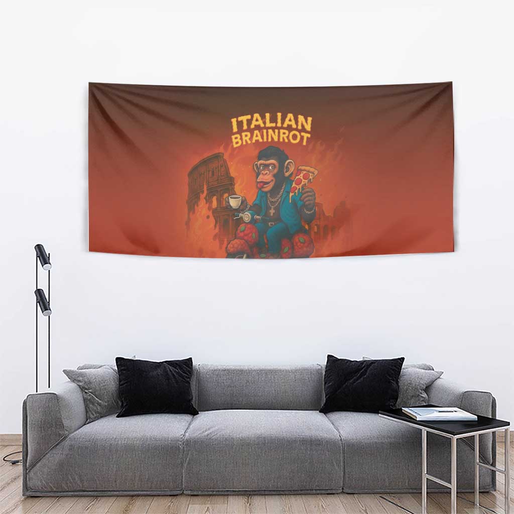 Italian Brainrot Meme Tapestry Chaotic Chimp Mobster Vespa Ride - Wonder Print Shop