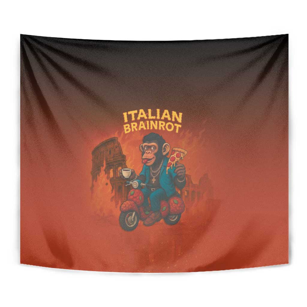 Italian Brainrot Meme Tapestry Chaotic Chimp Mobster Vespa Ride - Wonder Print Shop