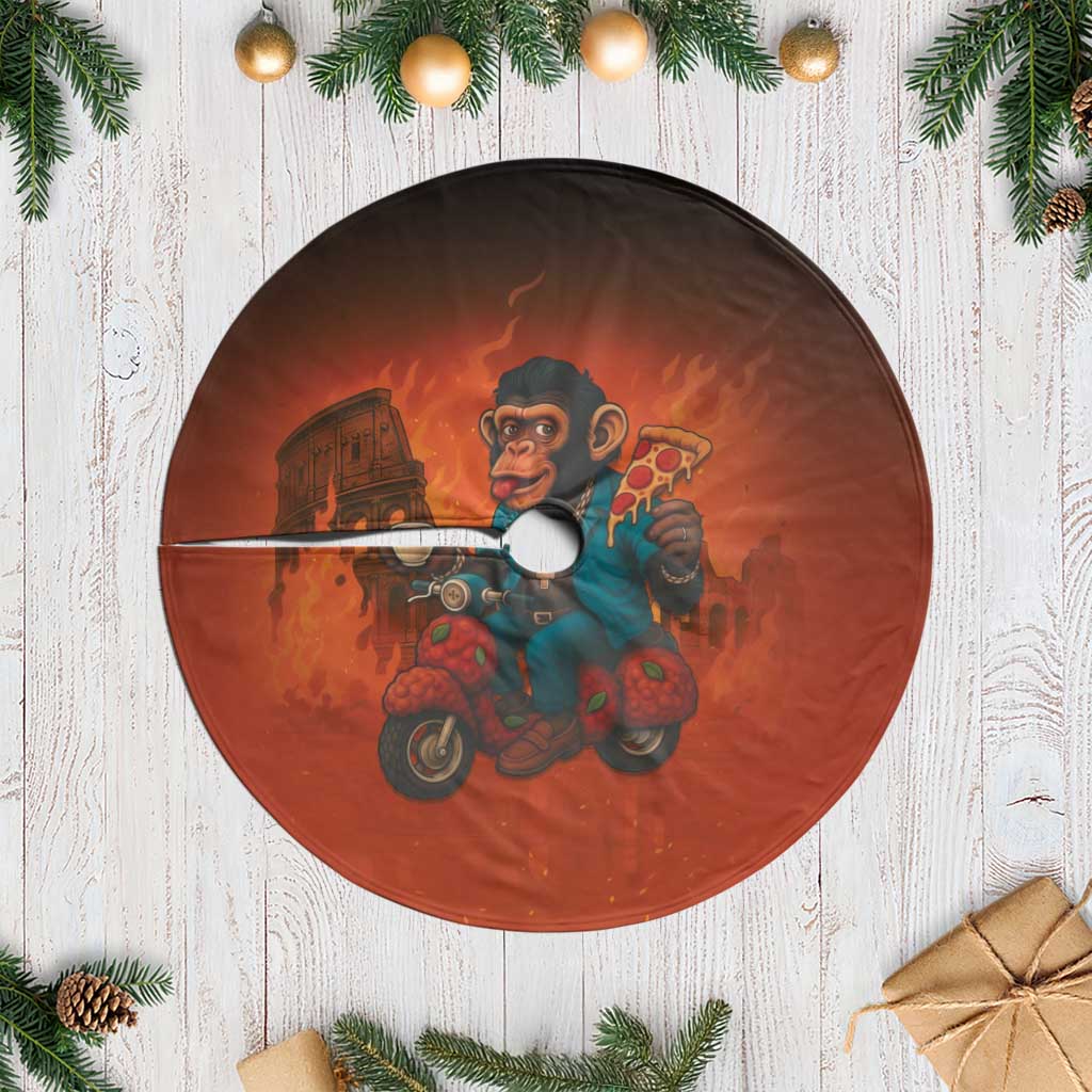 Italian Brainrot Meme Tree Skirt Chaotic Chimp Mobster Vespa Ride - Wonder Print Shop