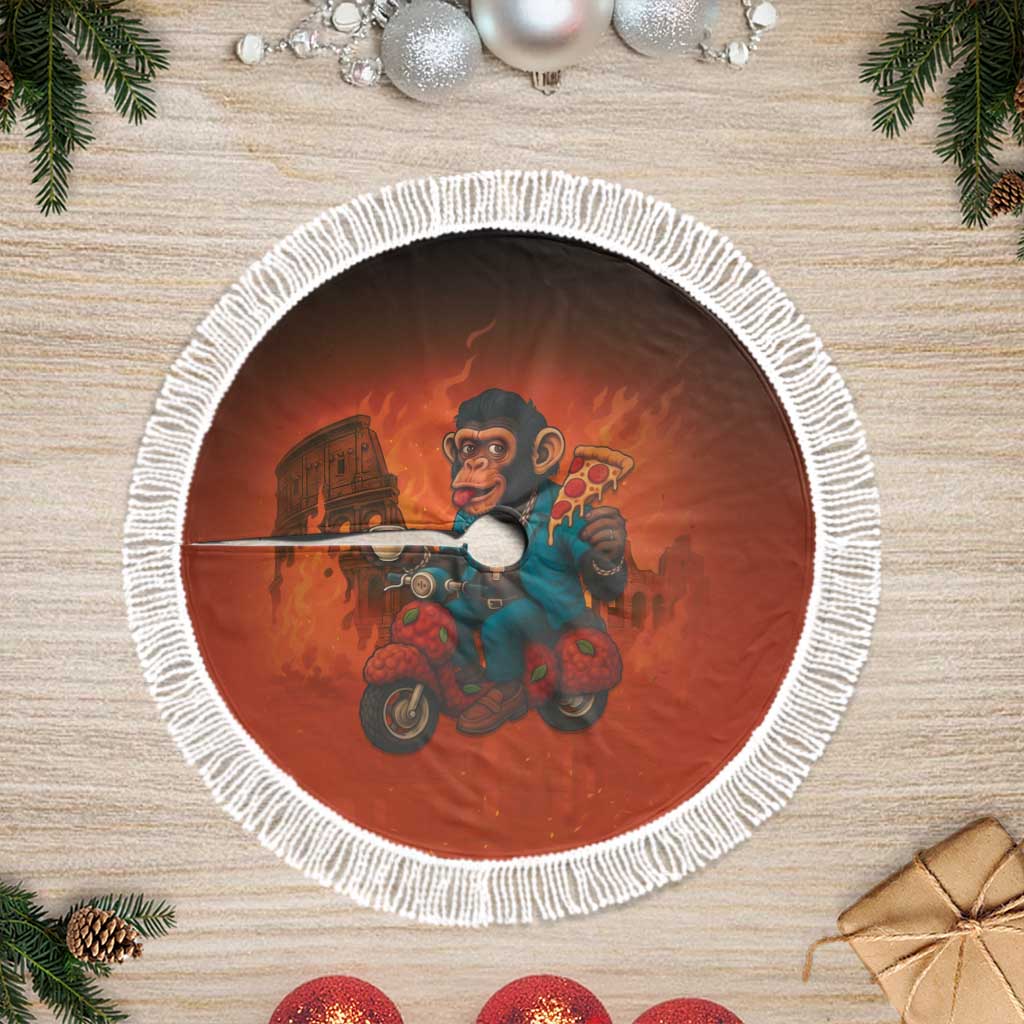 Italian Brainrot Meme Tree Skirt Chaotic Chimp Mobster Vespa Ride - Wonder Print Shop