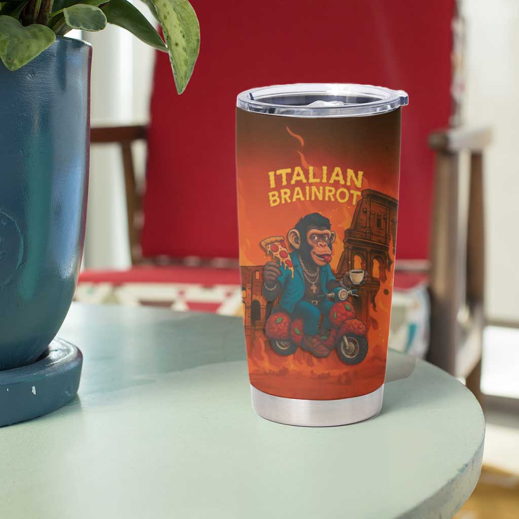 Italian Brainrot Meme Tumbler Cup Chaotic Chimp Mobster Vespa Ride - Wonder Print Shop
