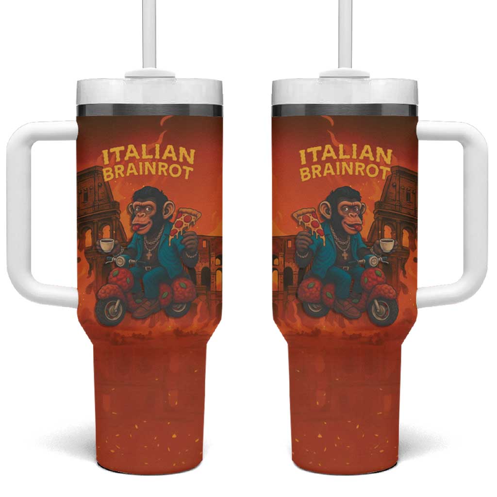Italian Brainrot Meme Tumbler With Handle Chaotic Chimp Mobster Vespa Ride - Wonder Print Shop