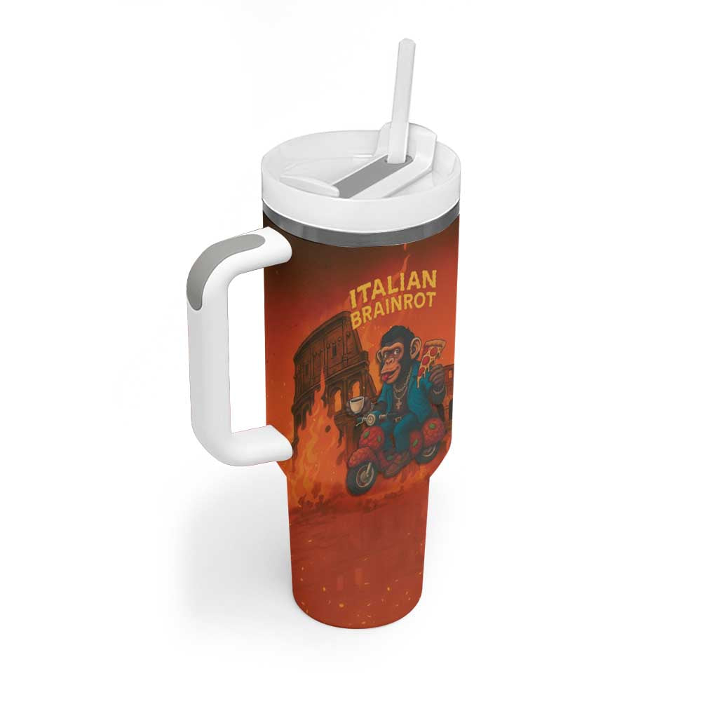 Italian Brainrot Meme Tumbler With Handle Chaotic Chimp Mobster Vespa Ride - Wonder Print Shop