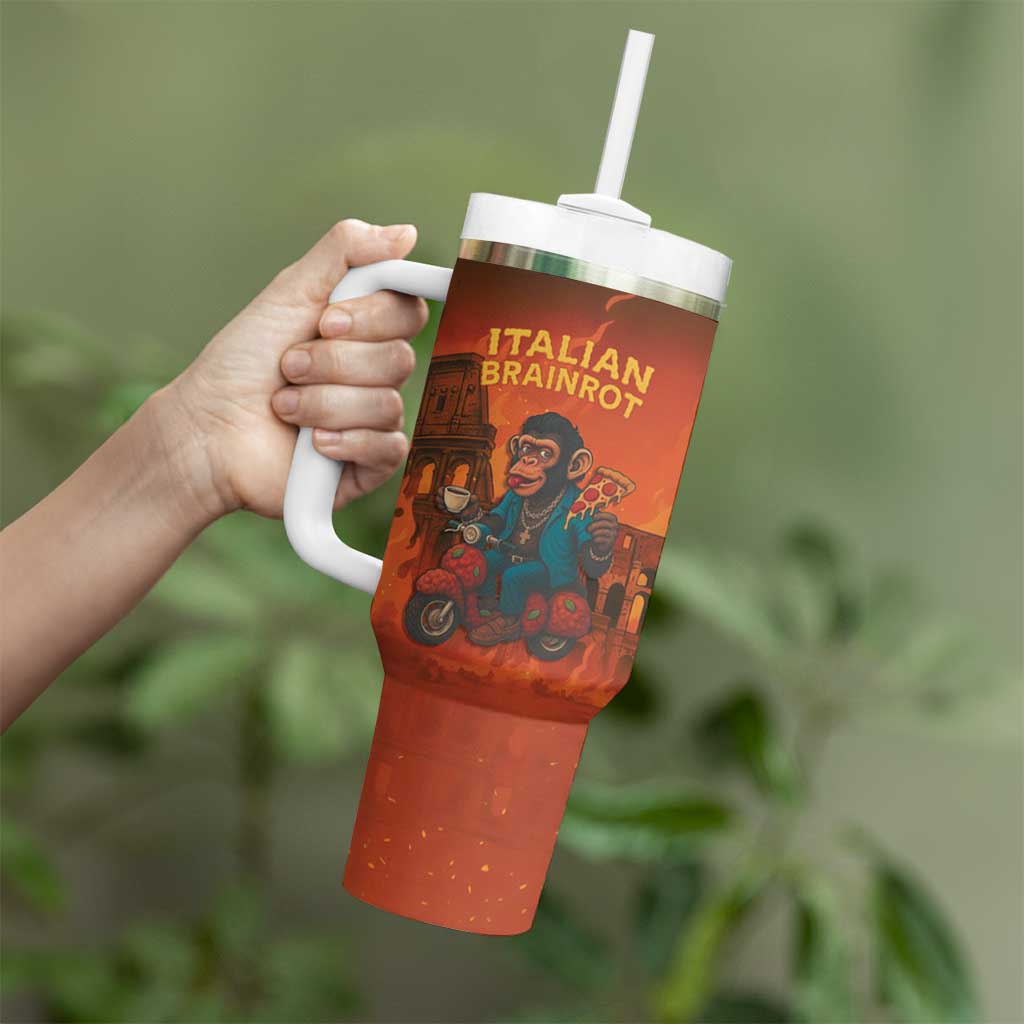 Italian Brainrot Meme Tumbler With Handle Chaotic Chimp Mobster Vespa Ride - Wonder Print Shop